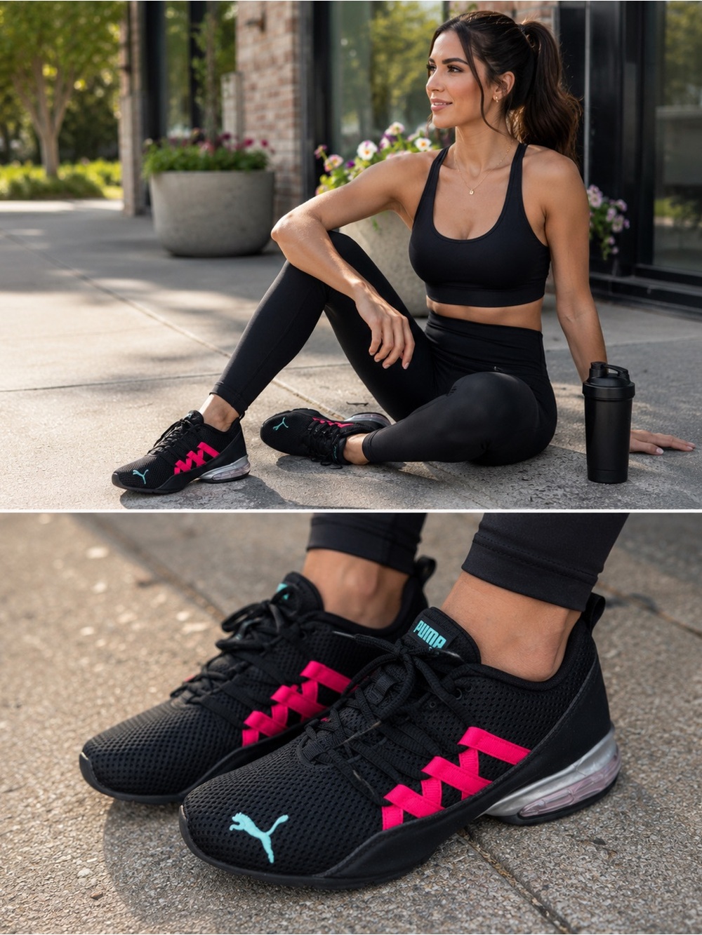 🖤 Puma Women’s Athletic Sneakers – Black w/ Pink & Teal Accents (Size 6.5)